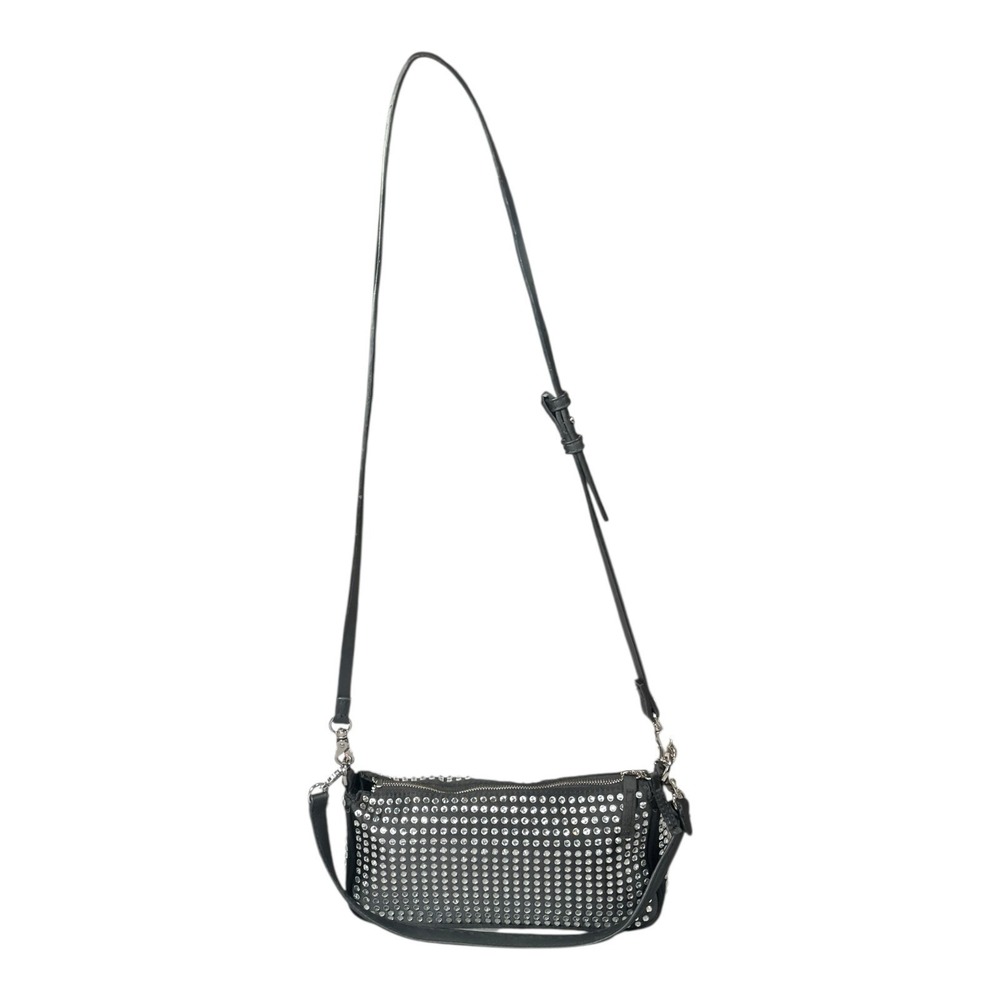 Zara Rhinestone Shoulder Bag Small Black With Silver Hardware